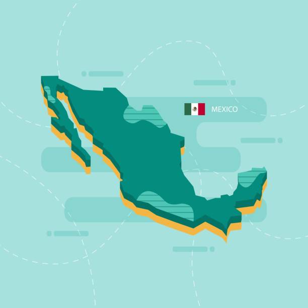 Stylized 3D map illustration of Mexico